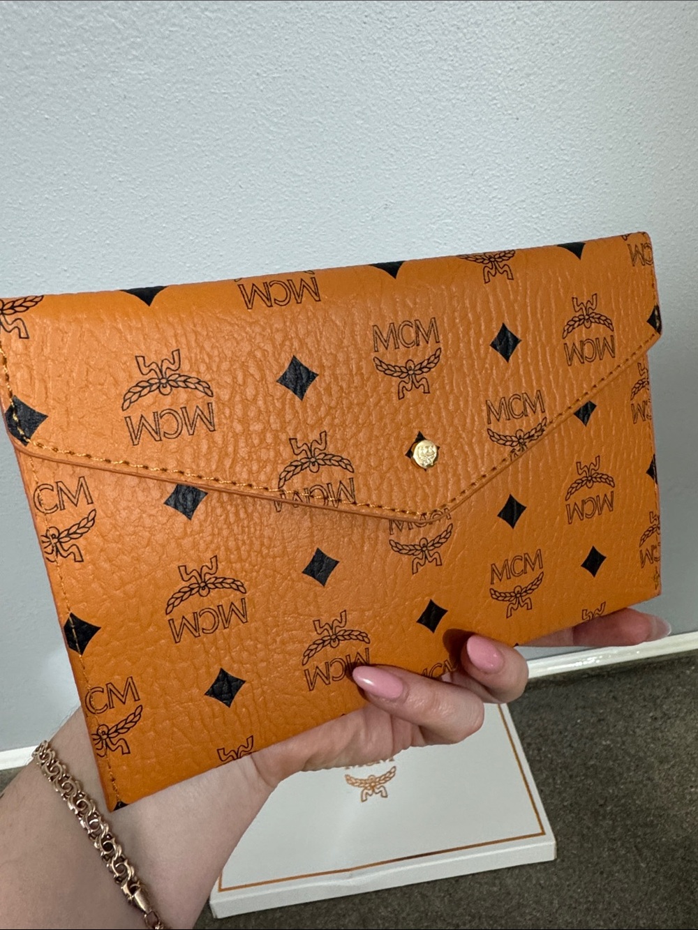 BRAND NEW MCM Cognac Logo Envelope Clutch GWP gift with purchase item. - Picture 2 of 8